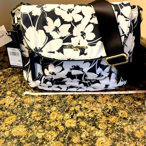 Karl Lagerfeld Paris Cara White/Black Floral Crossbody Retail 168.00 NWT - Picture 1 of 13